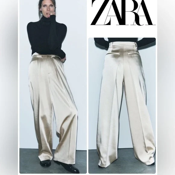 Zara | Pants & Jumpsuits | Nwt Zara Satin Silk Effect Cream
